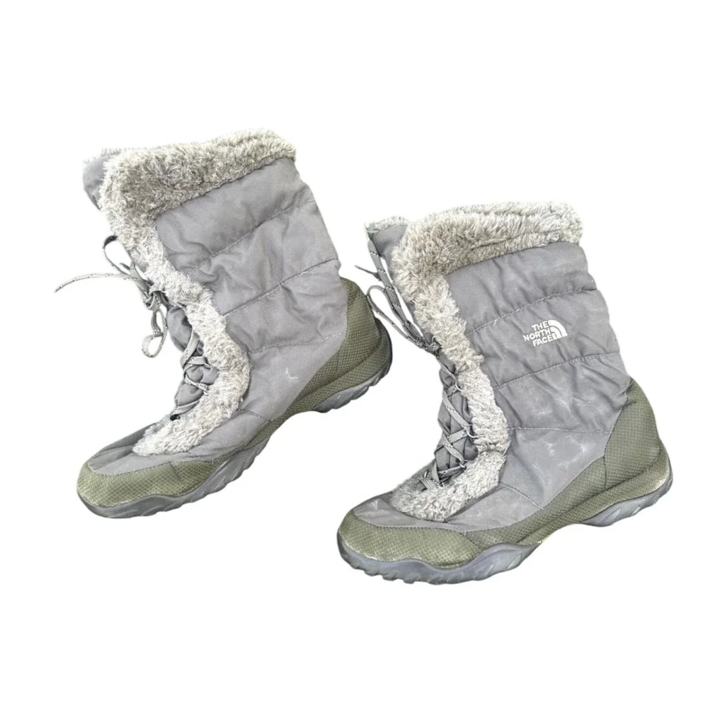 The North Face Nuptse Faux Fur IV‎ Goose Down Women's Snow Boots Size 11 Green